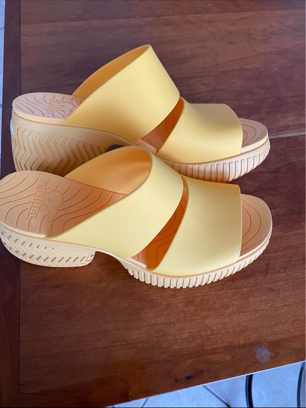 Sorel Yellow Double-Band Platform Slide Mules
